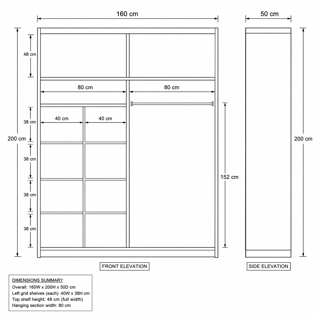 The Elara Mirror Wardrobe, 160x50x200cm