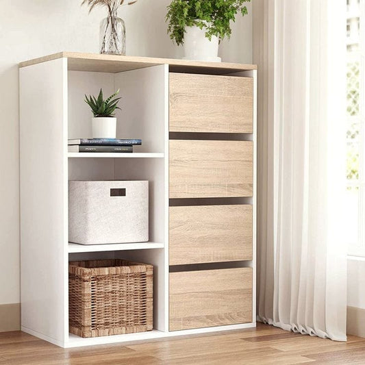 مكتبة سيينا باللون الأبيض والبلوط – 80×40×100 سم