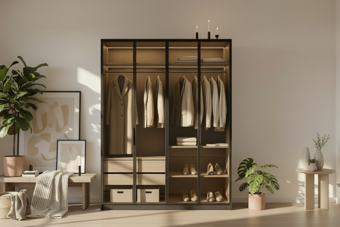 خزانة ملابس فيرونا باللونين الأسود والبلوطي – 160×50×240 سم