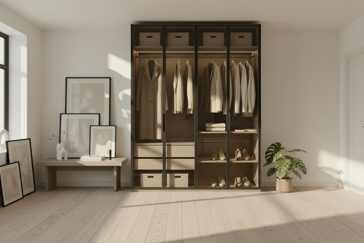 خزانة ملابس فيرونا باللونين الأسود والبلوطي – 160×50×240 سم