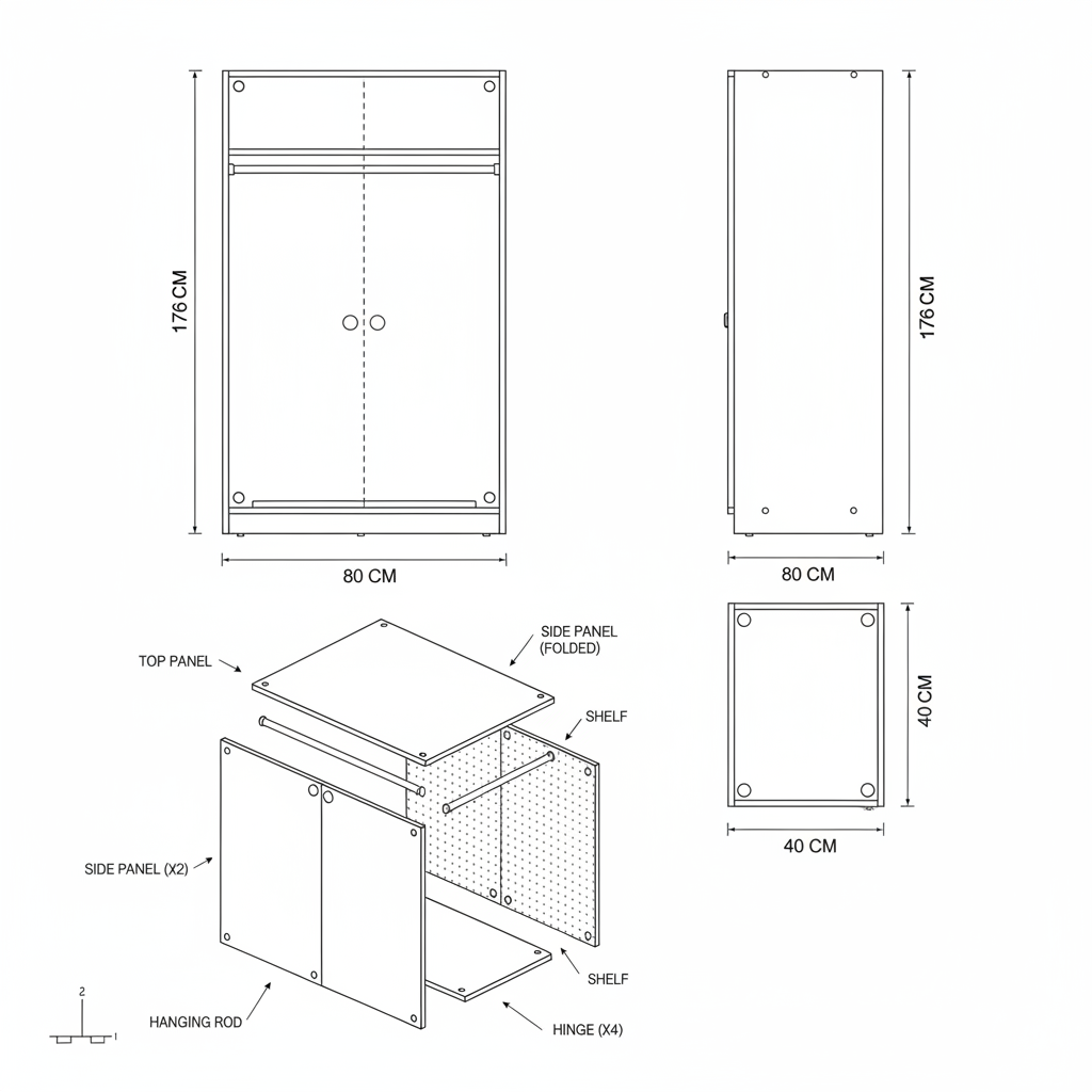 خزانة ملابس ماكس أوك (خشب أوروبي) – 80×40×176 سم