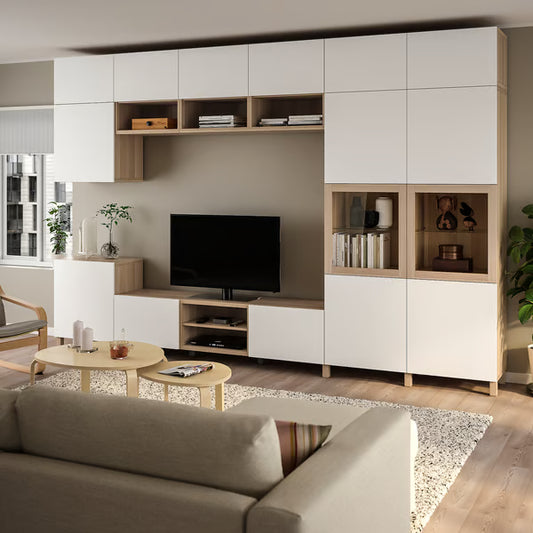Delta TV storage combination with glass doors, 360x42x240 cm