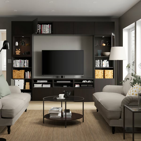 Delta TV storage combination with glass doors, 300x42x231 cm