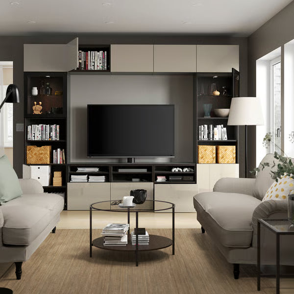 Delta TV storage combination with glass doors, 300x42x231 cm