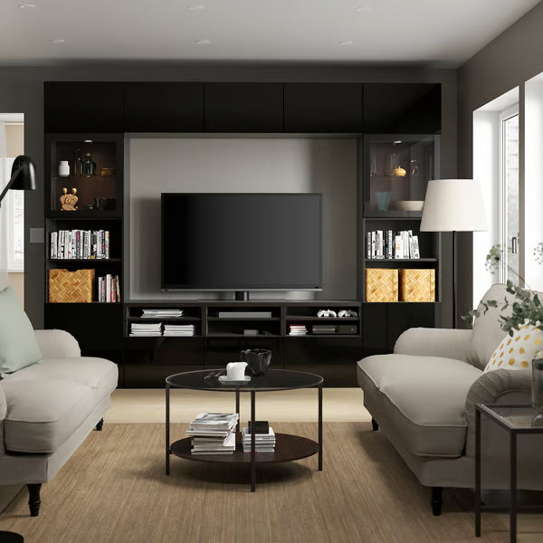 Delta TV storage combination with glass doors, 300x42x231 cm
