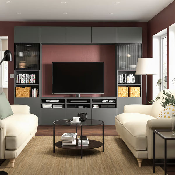 Delta TV storage combination with glass doors, 300x42x231 cm