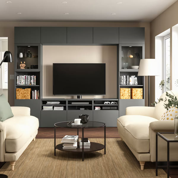 Delta TV storage combination with glass doors, 300x42x231 cm