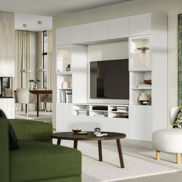 Delta TV storage combination with glass doors, 300x42x231 cm