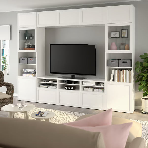 Delta TV storage combination with glass doors, 300x42x231 cm