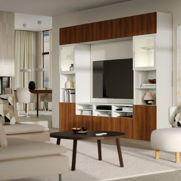 Delta TV storage combination with glass doors, 300x42x231 cm