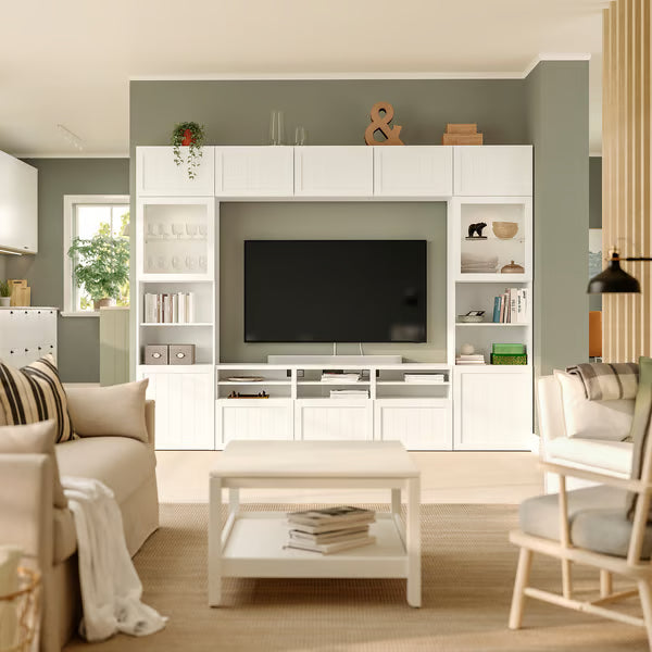 Delta TV storage combination with glass doors, 300x42x231 cm