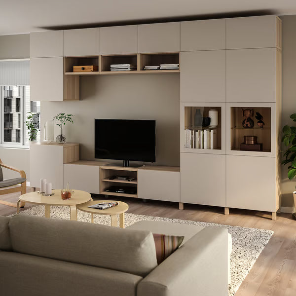 Delta TV storage combination with glass doors, 360x42x240 cm