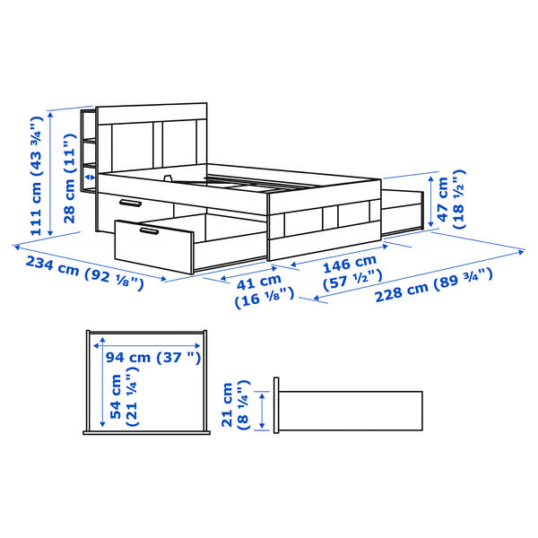 Brimlok Bed frame with storage & headboard+Shelves 140, 160 & 180cm