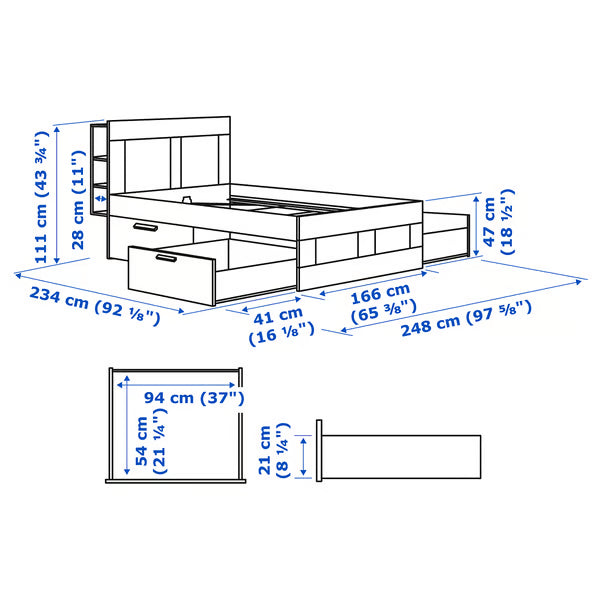 Brimlok Bed frame with storage & headboard+Shelves 140, 160 & 180cm