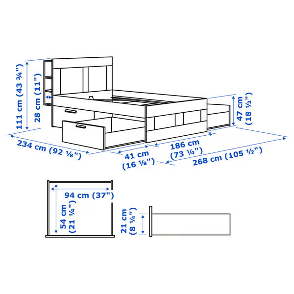 Brimlok Bed frame with storage & headboard+Shelves 140, 160 & 180cm