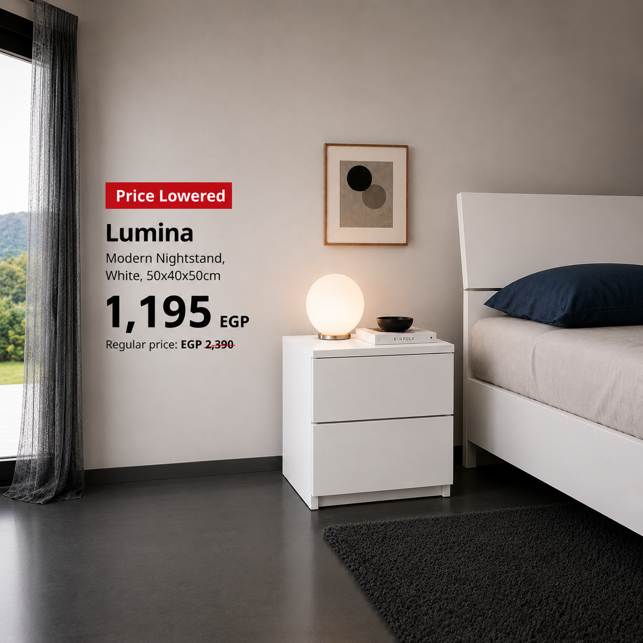 Lumina Modern Nightstand, 50x40x50cm