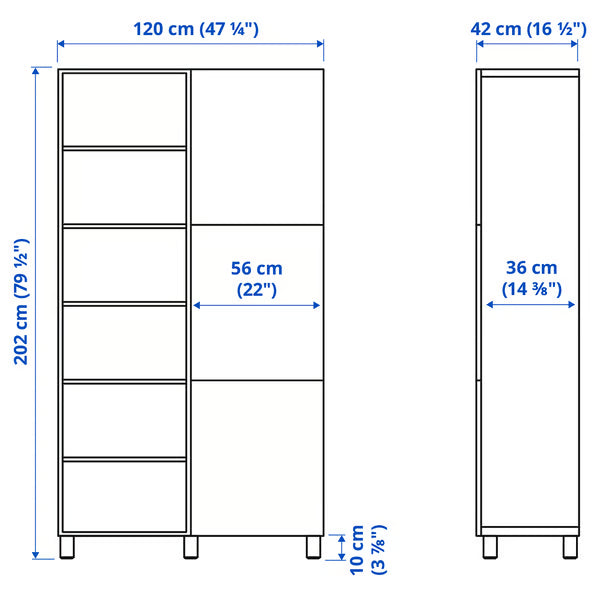 Delta cabinet with doors and shelves, 120x42x202cm