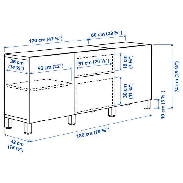 Delta Sideboard II with 2 doors & 2 drawers, 180x42x74cm