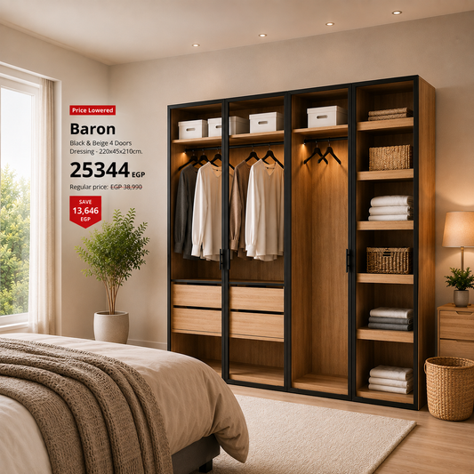Baron Black & Beige 4 Doors Dressing - 220x45x210cm.