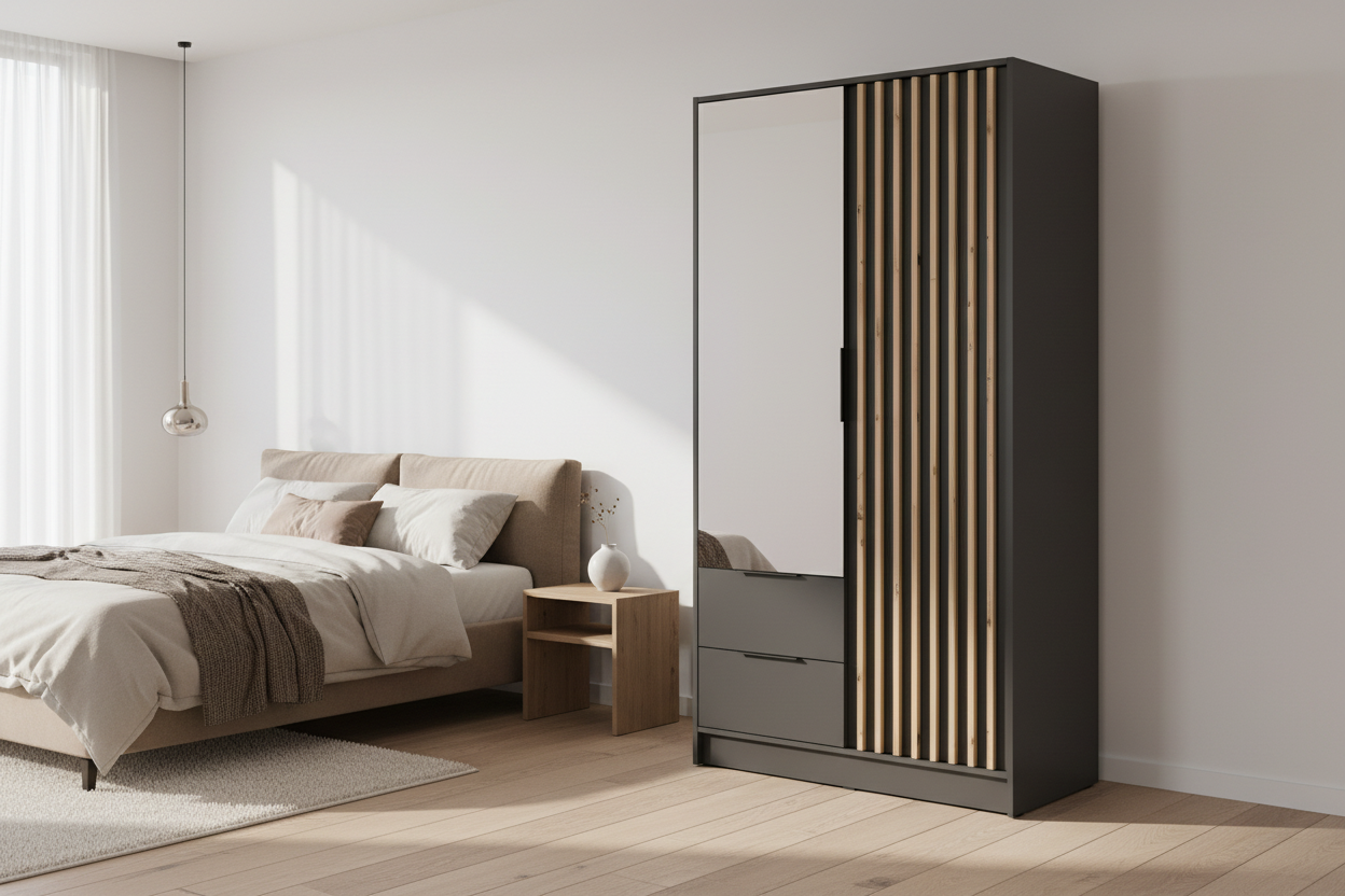 NELLY Grey and Oak Wardrobe 2 Door  - 100x50x200cm.