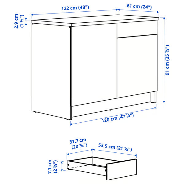 Kitchen Base Cabinet with Two Doors & Drawer, 120x60x90cm.