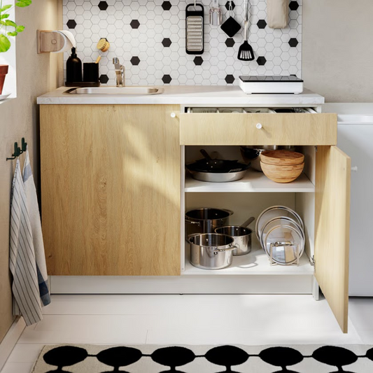 Kitchen Base Cabinet with Two Doors & Drawer –  Beige , 120 x 60 x 90 cm