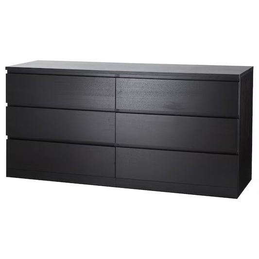 طاولة تزيين 6 أدراج إم دي إف أسود بني - 78 سم × 45 سم × 160 سم.
