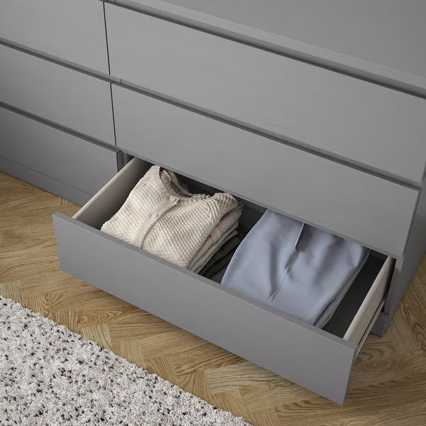 MDF Gray 6-Drawer Dresser- 160x45x78cm.