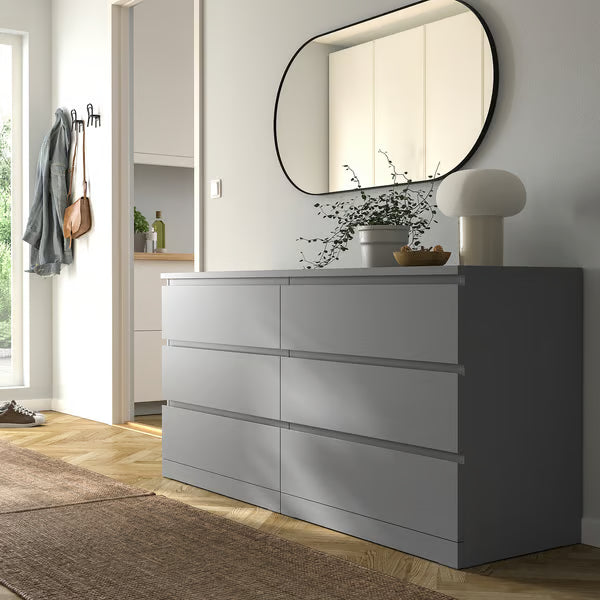 MDF Gray 6-Drawer Dresser- 160x45x78cm.