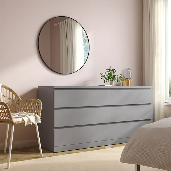 MDF Gray 6-Drawer Dresser- 160x45x78cm.