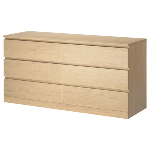 MDF Oak 6 Drawer Unit - 160×45×78cm.