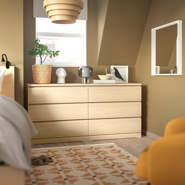 MDF Oak 6 Drawer Unit - 160×45×78cm.