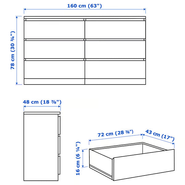 وحدة أدراج MDF بني كرزي بـ 6 أدراج - 160× 45× 78 سم.