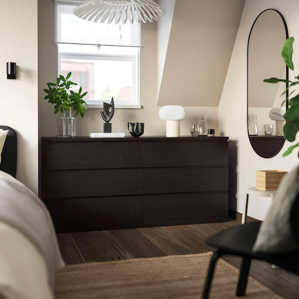 MDF Black-Brown 6 Drawer Unit - 160×45×78cm.
