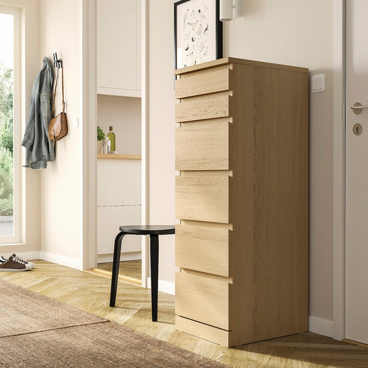 Oak 6 Drawer Unit - 123cm × 45cm × 40cm.