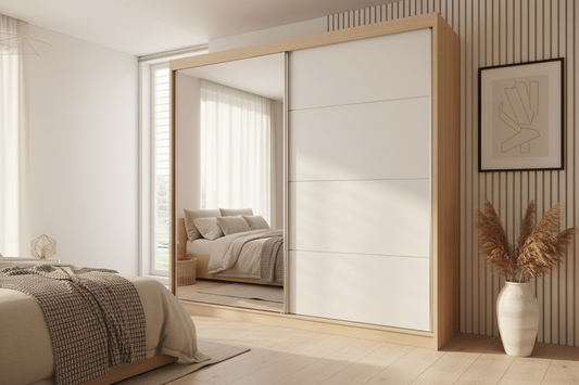 خزانة ملابس بيج من خشب MDF ببابين - 180x50x220