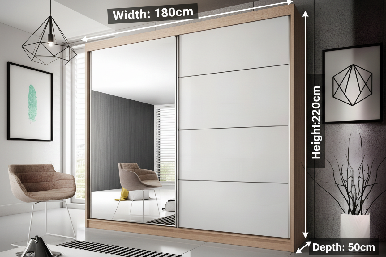 MDF Beige Wardrobe 2 Doors - 180x50x220