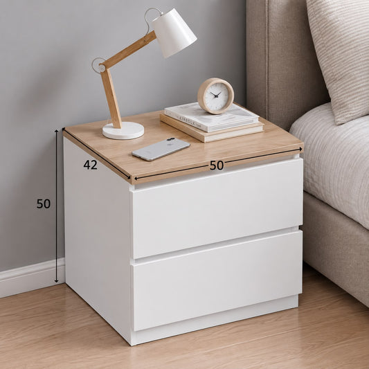 Calma Nightstand in White with Wood Finish  – 50x42x50cm