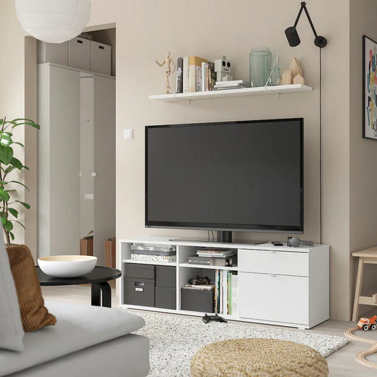 Mavix White TV Unit – 2-Drawer, 2-Shelf - 50x146x37cm.
