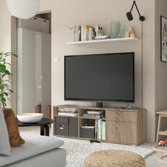 Mavix Oak TV Unit – 2-Drawer, 2-Shelf - 50x146x37cm.